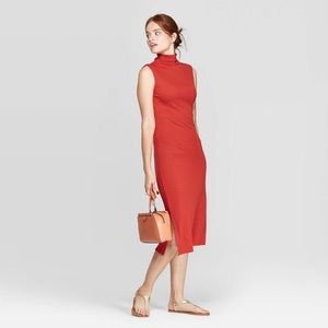 Sleeveless Turtleneck Rib Knit Midi Dress